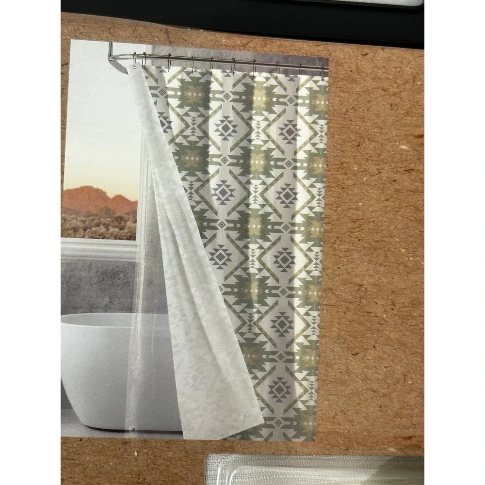 Wrangler Green‎ Tan Shower Curtain Set 14pc Aztec Southwestern 72x72 NEW